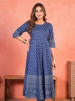 ARAMYA - Women Indigo Viscose Floral Flared Anarkali Kurta