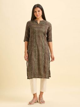VISMAY - Women Green Pure Cotton Geometric Straight Kurta