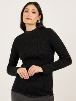 Styli - Women Ribbed Fitted Regular Length High Neck Sweater