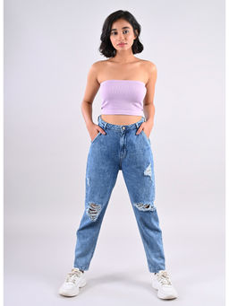 FREAKINS - Mid Blue Distressed Slouchy Jeans