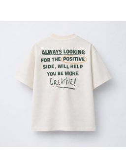 Alan Jones - Boy's White Oversized Cotton Printed T-Shirt