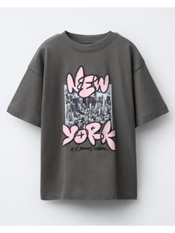 Alan Jones - Boy's Anthracite Grey Oversized Cotton Printed T-Shirt