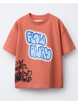 Alan Jones - Boy's Coral Oversized Cotton Printed T-Shirt