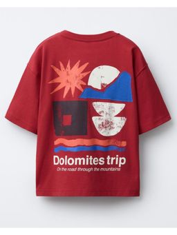 Alan Jones - Boy's Maroon Oversized Cotton Printed T-Shirt