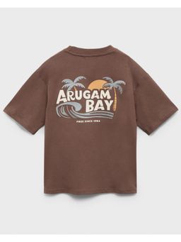 Alan Jones - Boy's Brown Oversized Cotton Printed T-Shirt