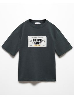 Alan Jones - Boy's Charcoal Grey Oversized Cotton Printed T-Shirt