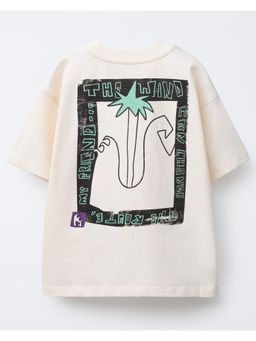 Alan Jones - Boy's Off White Oversized Cotton Printed T-Shirt