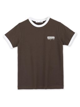 Alan Jones - Boy's Brown Contrast Trim Cotton T-Shirt
