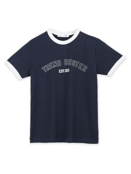 Alan Jones - Boy's Navy Contrast Trim Cotton T-Shirt