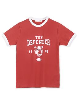 Alan Jones - Boy's Contrast Trim Cotton Graphic Print T-Shirt