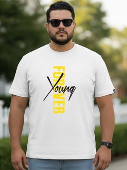 Bewakoof - Men's White Young Forever Side Graphic Printed Plus Size T-shirt