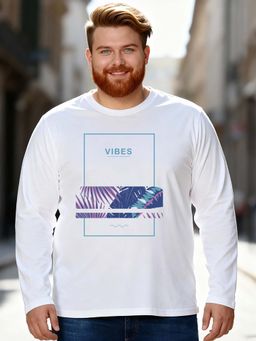 Bewakoof - Men's White Blue Vibes Graphic Printed Plus Size T-shirt