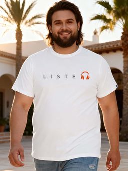 Bewakoof - Men's White Keep Listening Typography Plus Size T-shirt