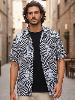 Bewakoof - Official Garfield Men's White & Black All Over Printed Oversized Shirt
