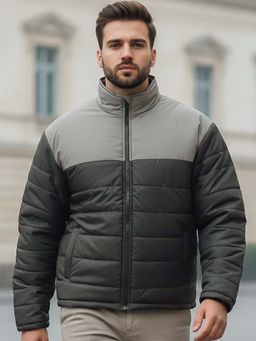 Bewakoof - Men's Black & Grey Color Block Oversized Plus Size Jacket