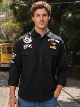 Bewakoof - Men's Black Looney Tunes Graphic Printed Oversized Shacket