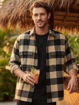 Bewakoof - Men's Brown & Black Run Checked Oversized Shirt