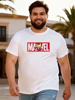 Bewakoof - Men's White Marvelous Ironman Graphic Printed Plus Size T-shirt
