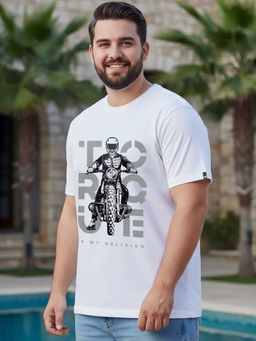 Bewakoof - Men's White Torque Graphic Printed Plus Size T-shirt