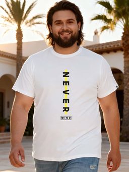 Bewakoof - Men's White Never Mind Typography Plus Size T-shirt