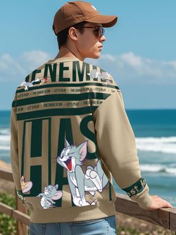 Bewakoof - Official Tom & Jerry Men's Brown Graphic Printed Oversized Sweatshirt
