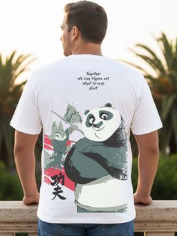 Bewakoof - Kung Fu Panda Men's White The Real Warrior Graphic Printed Plus Size T-shirt