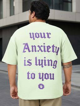 Bewakoof - Men's Fog Green Anxiety Graphic Printed Oversized Plus Size T-shirt