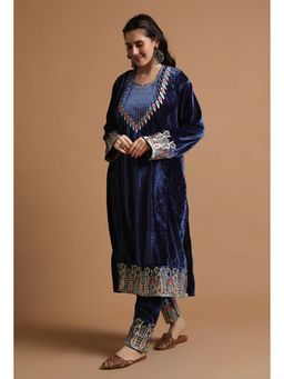 Tjori - Blue Kashmiri Tilla Embroidery Phiran Kurta with Pant (Set of 2)