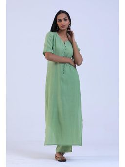 Tjori - Green Cotton Kurta with Pant (Set of 2)