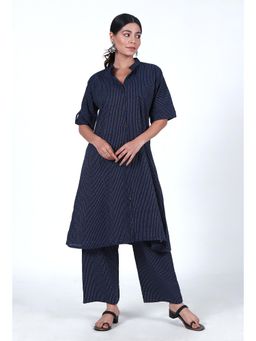 Tjori - Navy Blue Cotton Kurta and Pant (Set of 2)