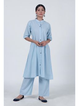 Tjori - Sky Blue Cotton Kurta with Pant (Set of 2)