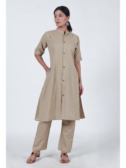 Tjori - Beige Cotton Kurta with Pant (Set of 2)