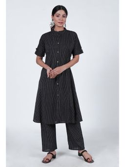 Tjori - Black Cotton Kurta with Pant (Set of 2)