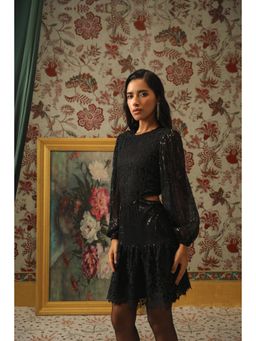 BOHO-CHIC By Sukriti Jain - Black Mix And Match Sequin And Lace Dress