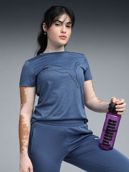 Puma - Navy Blue Train All Day Heather Logo Women Training T-Shirt