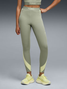 Puma - Women Green Strong Colour Block High-Waisted 7/8 Training Tights
