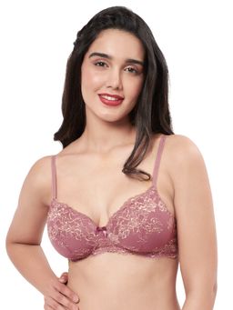 Amante - Solid Padded Non Wired Full Coverage Lace Bra Purple