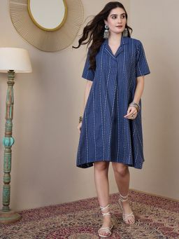InWeave - Indigo Stripe Kantha Collar Dress