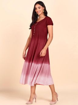 Maaesa - Women Tie and Dye Viscose Rayon Maroon Dress
