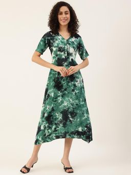 Maaesa - Women Tie and Dye Viscose Rayon Green Dress