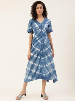 Maaesa - Women Tie and Dye Viscose Rayon Blue Dress