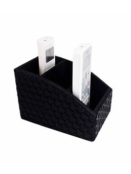 Premsons - Woven Design Artificial Leatherette 3 Section Remote Holder for Home and Office - Black