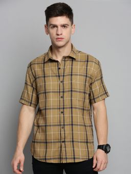 SHOWOFFFF - Mens Spread Collar Khaki Checked Shirt