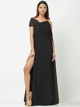 Attic Salt - Black Solid Ashen Slit Gown