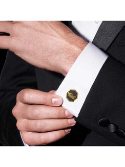 AJAH - Falcon Wild Cufflink Set with 18kt Gold & Black Ruthenium Plating - Black