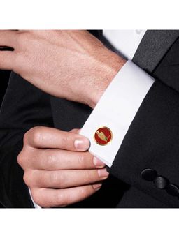 AJAH - Falcon Wild Cufflink Set with 18kt Gold Plating & Enamel - Red