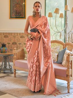 Sareemall - Women's Tissue Peach Woven Designer Saree with Unstitched Blouse