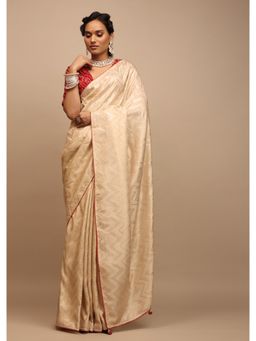 KALKI FASHION - Cream Saree In Silk Lurex Woven Chevron Design and Thin Border with Unstitched Blouse
