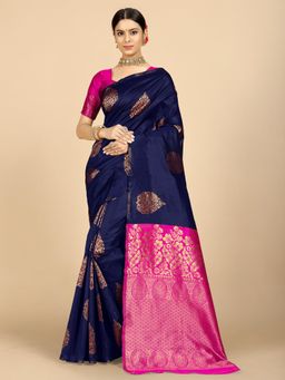 Rangita - Women Ethnic Motifs Banarasi Silk Saree with Unstitched Blouse - Navy Blue