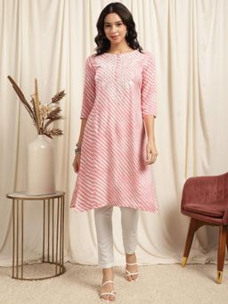 Rangita - Women Rayon Pink Embroidered A-Line Kurta with Pant (Set of 2)